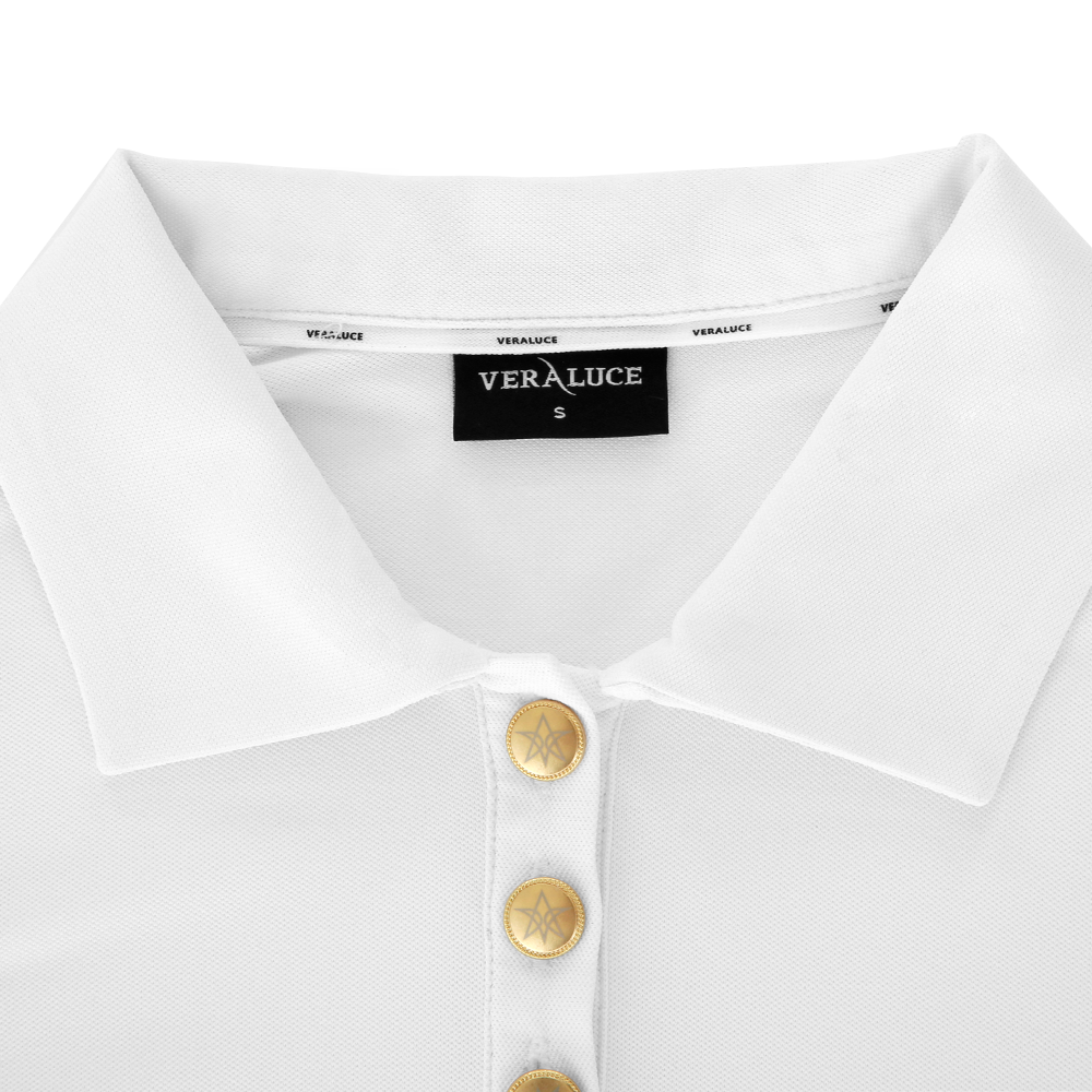 VERALUCE Golf Aster Gold Button Short-Sleeved Shirt White