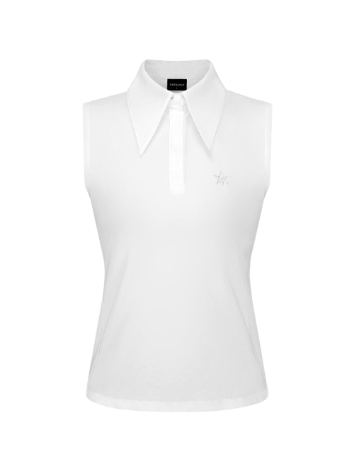 VERALUCE Golf Vivian Solid Big Collar Sleeveless Shirt White