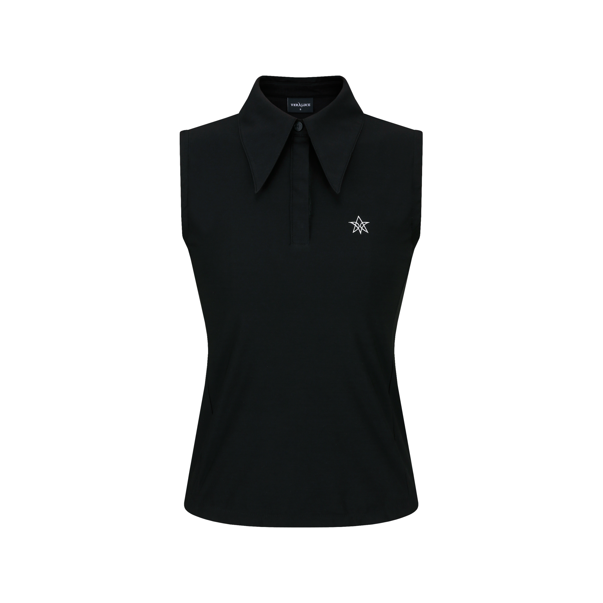 VERALUCE Golf Vivian Solid Big Collar Sleeveless Shirt Black