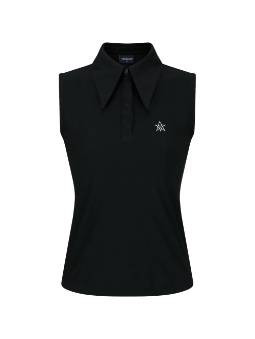 VERALUCE Golf Vivian Solid Big Collar Sleeveless Shirt Black